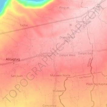 Mapa topográfico Pinagkurusan, altitud, relieve