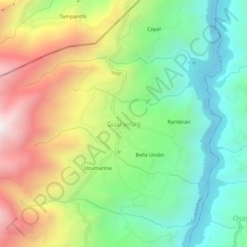 Mapa topográfico Guarainag, altitud, relieve
