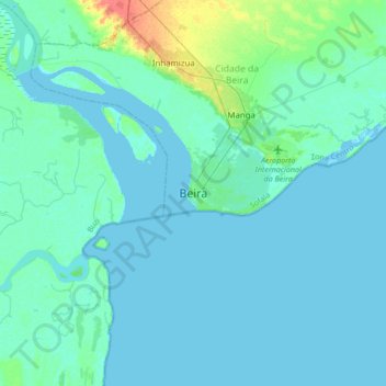 Mapa topográfico Beira, altitud, relieve