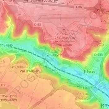 Mapa topográfico Vauboyen, altitud, relieve