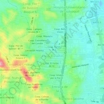 Mapa topográfico Coop. El Fortin - Bl 4, altitud, relieve
