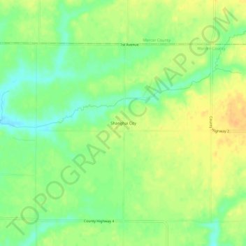 Mapa topográfico Shanghai City, altitud, relieve
