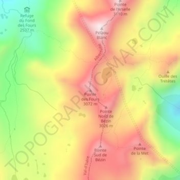 Mapa topográfico Pointe des Fours, altitud, relieve
