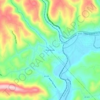 Mapa topográfico West Raven, altitud, relieve