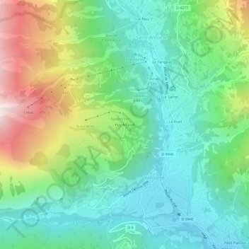 Mapa topográfico Puy Aillaud, altitud, relieve