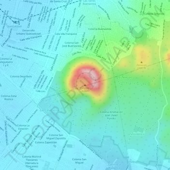 Mapa topográfico Xaltepec, altitud, relieve