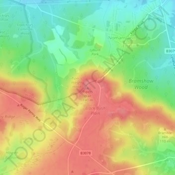Mapa topográfico Pipers Wait, altitud, relieve