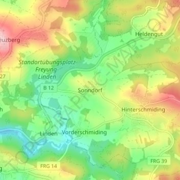 Mapa topográfico Sonndorf, altitud, relieve