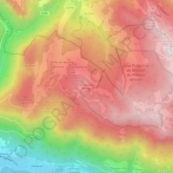 Mapa topográfico Les Mouilles Rosses, altitud, relieve