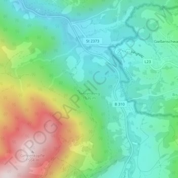 Mapa topográfico Tennenberg, altitud, relieve
