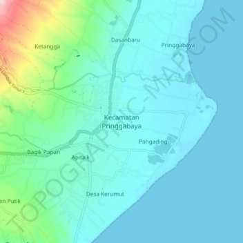 Mapa topográfico Kecamatan Pringgabaya, altitud, relieve