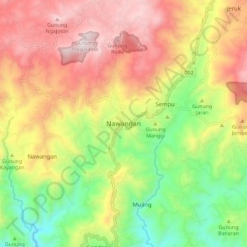 Mapa topográfico Nawangan, altitud, relieve