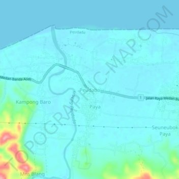 Mapa topográfico Peudaba, altitud, relieve