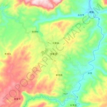 Mapa topográfico 沐爱镇, altitud, relieve