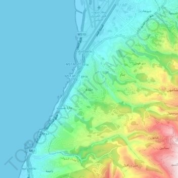 Mapa topográfico Khalde, altitud, relieve