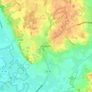 Mapa topográfico Brünen, altitud, relieve