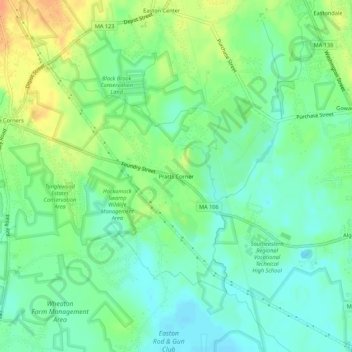 Mapa topográfico Pratts Corner, altitud, relieve