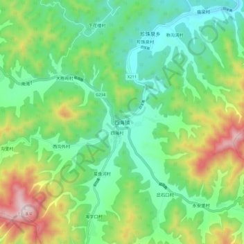 Mapa topográfico Sihai, altitud, relieve