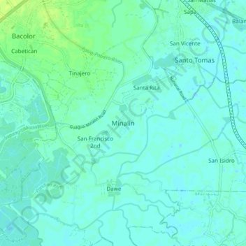 Mapa topográfico Minalin, altitud, relieve