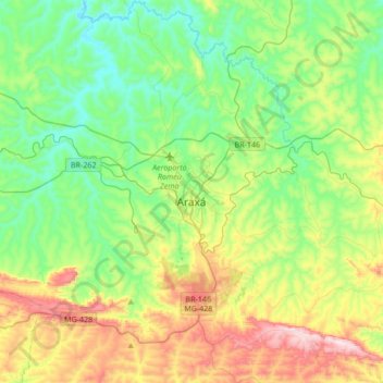 Mapa topográfico Araxá, altitud, relieve