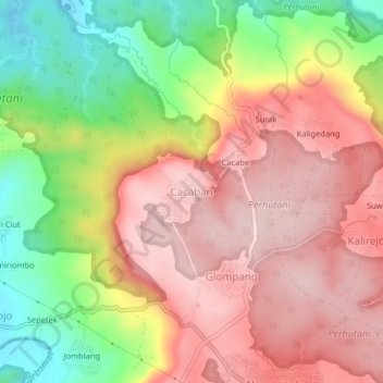 Mapa topográfico Cacaban, altitud, relieve
