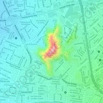 Mapa topográfico Cerro La Milla, altitud, relieve