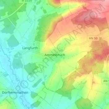 Mapa topográfico Ammelbruch, altitud, relieve