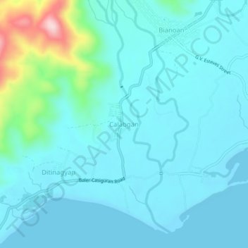 Mapa topográfico Calabgan, altitud, relieve