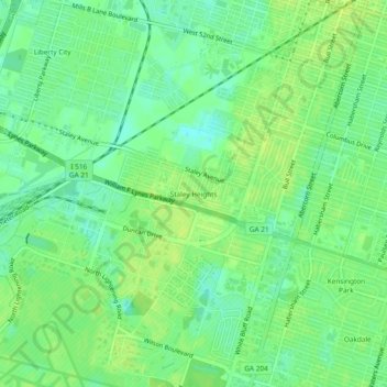 Mapa topográfico Staley Heights, altitud, relieve