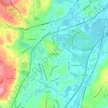 Mapa topográfico Heard Street, altitud, relieve
