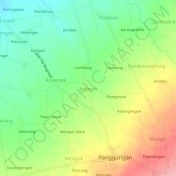 Mapa topográfico Kejayan, altitud, relieve