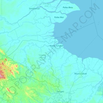 Mapa topográfico Bram Itam, altitud, relieve