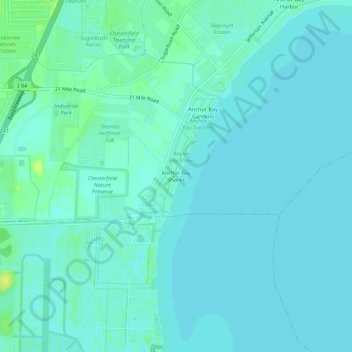 Mapa topográfico Anchor Bay Shores, altitud, relieve