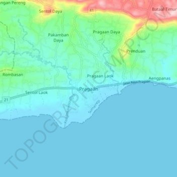 Mapa topográfico Pragaan, altitud, relieve