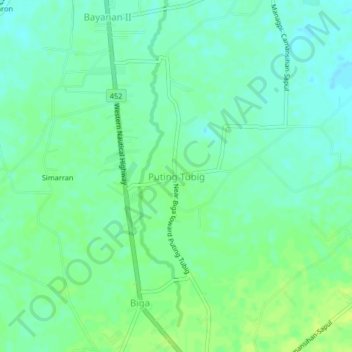 Mapa topográfico Puting Tubig, altitud, relieve