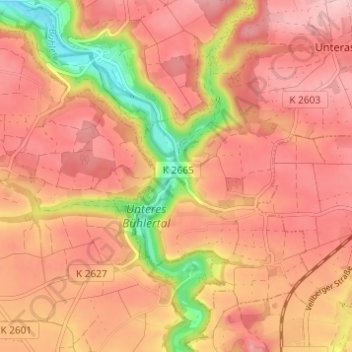 Mapa topográfico Oberscheffach, altitud, relieve