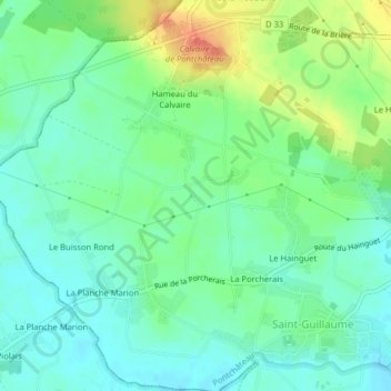 Mapa topográfico La Bernerais, altitud, relieve
