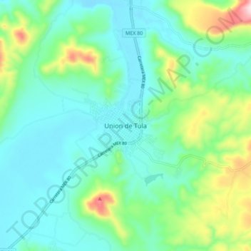 Mapa topográfico Union de Tula, altitud, relieve