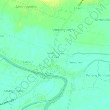 Mapa topográfico Sembungan Kidul, altitud, relieve