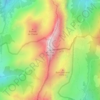 Mapa topográfico Arcalod, altitud, relieve