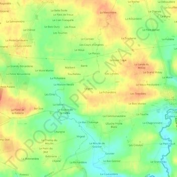 Mapa topográfico Orgère, altitud, relieve