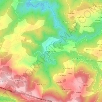 Mapa topográfico Santa Cristina, altitud, relieve