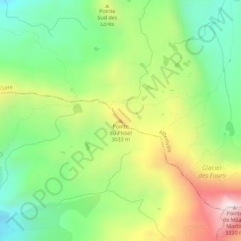 Mapa topográfico Pointe du Pisset, altitud, relieve