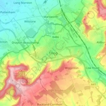 Mapa topográfico Tring, altitud, relieve