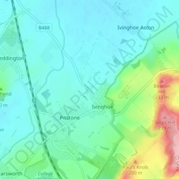 Mapa topográfico Ford End, altitud, relieve