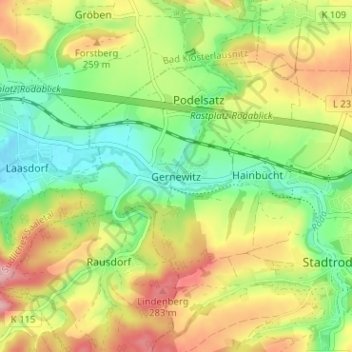 Mapa topográfico Gernewitz, altitud, relieve