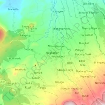 Mapa topográfico Nagcarlan, altitud, relieve