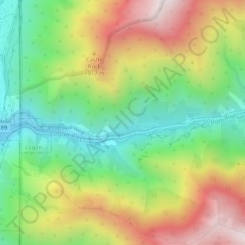 Mapa topográfico Logan Canyon, altitud, relieve