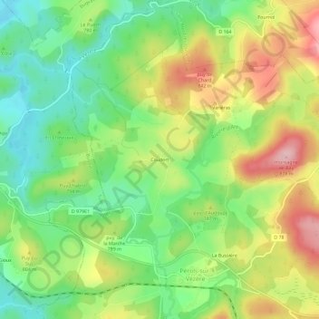 Mapa topográfico Coudert, altitud, relieve