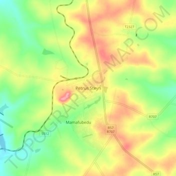Mapa topográfico Petrus Steyn, altitud, relieve